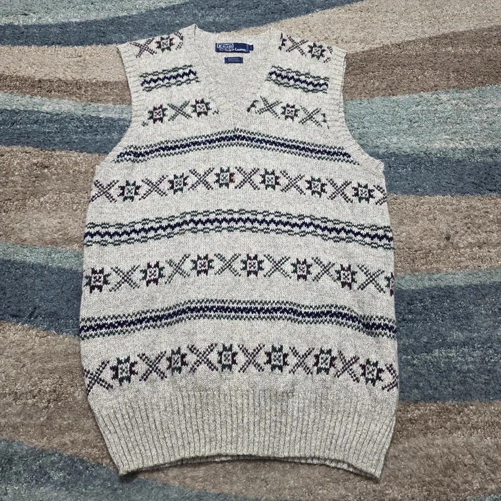 Polo Ralph Lauren Wool Silk Linen Sweater Fair Isle Vest Size L